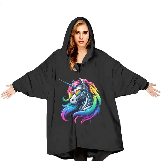 Cool Cyborg Unicorn Rainbow Blanket Hoodies