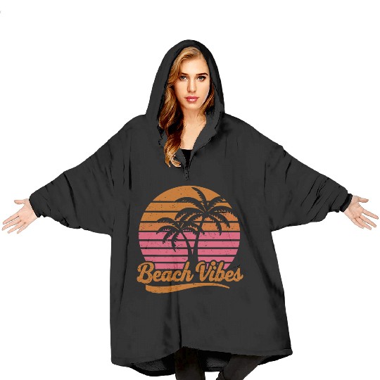 Beach Vibes Retro Sun Vacation Palms Blanket Hoodies