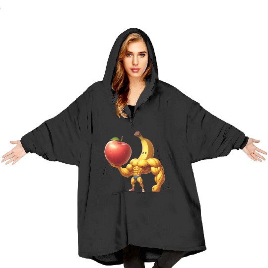 Muscular banana lifts huge apple Blanket Hoodies