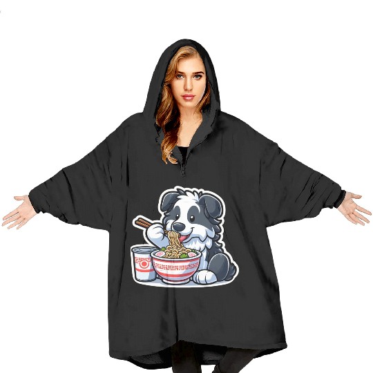 Border Collie Love Ramen Blanket Hoodies