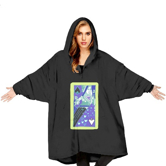 Colourful Queen Of Spades Playing Card Blanket Hoodies