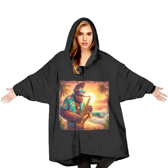 Bigfoot Saxophone Vacation Sunset Blanket Hoodies
