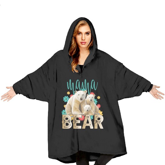 Mama Bear Gift Rose Flowers Mama Bear with 2 Cubs Blanket Hoodies