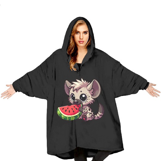 Hyena with Watermelon Summer Fruit Blanket Hoodies