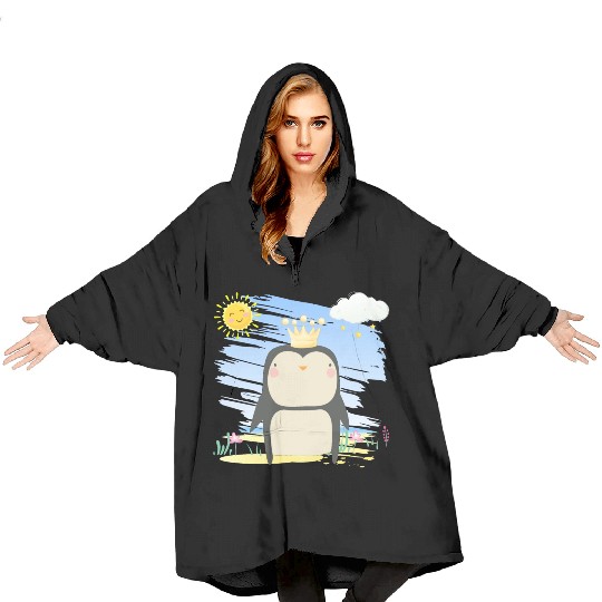 Kawaii King Penguin Using Crown Adorable Cartoon Blanket Hoodies