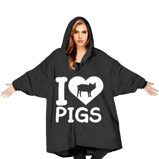 I Love Pigs pig heart piggy piglet Silhouette Blanket Hoodies