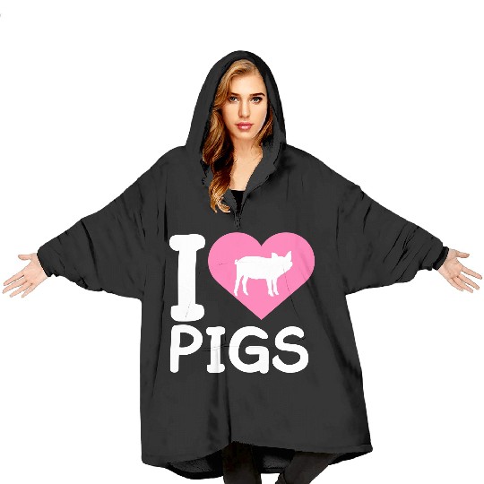 I Love Pigs pig heart piggy piglet silhouette Blanket Hoodies