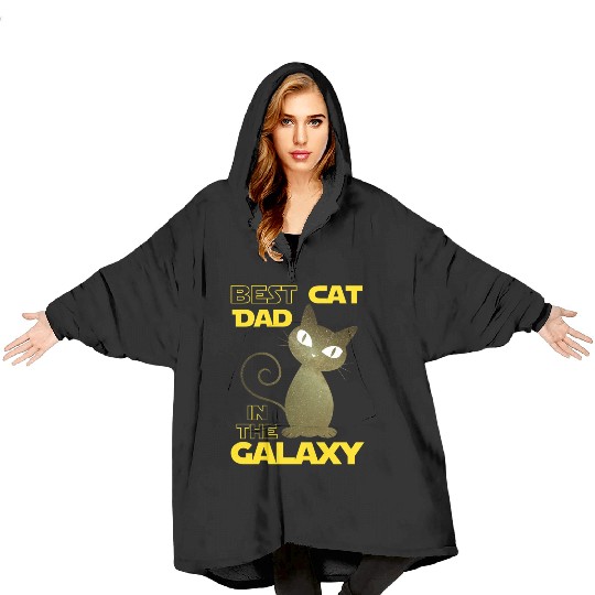 Galaxy Cat Best Cat Dad Blanket Hoodies
