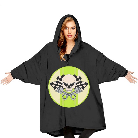 Light green racing stripe with skull and pistons Blanket Hoodies