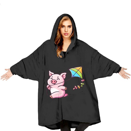 Playful Piglet: Kite-Flying Joy Blanket Hoodies