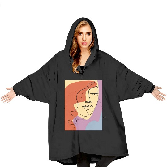 Woman Face Line Drawing Minimal Decor Master art Blanket Hoodies