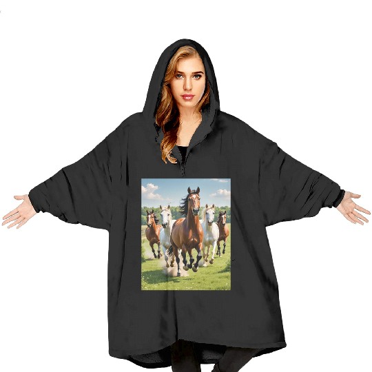Horse racing competition. Blanket Hoodies
