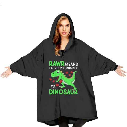 I Love My Mommy Rawr Dinosaur Mom Mother's Day Blanket Hoodies
