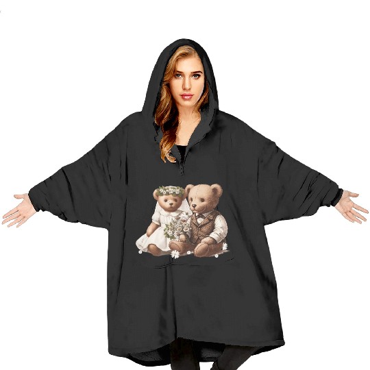 Vintage wedding: teddy bear bride and groom Blanket Hoodies
