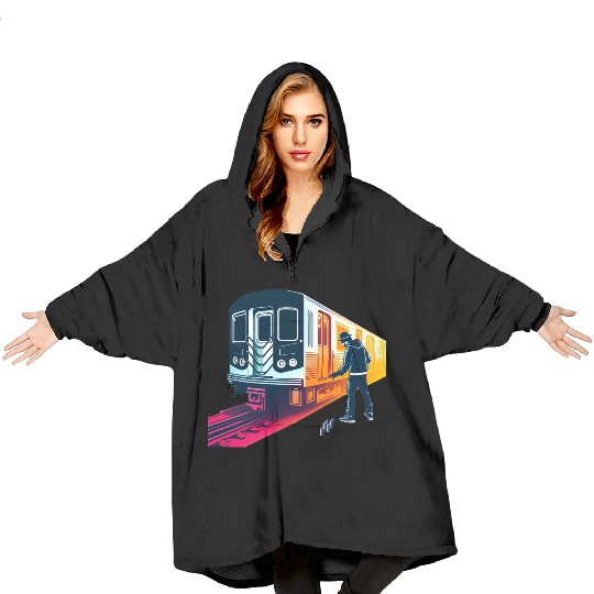 AI Teen at Subway Layup Masked Blanket Hoodies