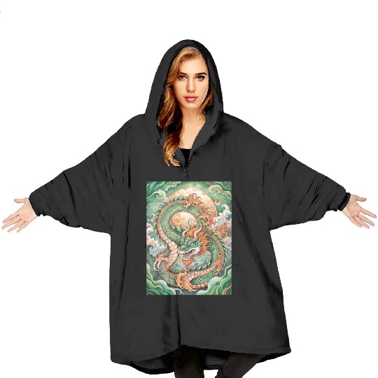 Traditional Chinese Dragon Ink Style Blanket Hoodies