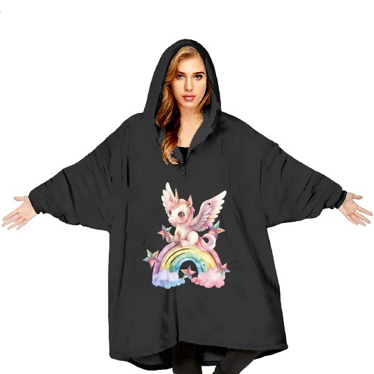 Rainbow & Unicorn Art Gifts for Girls & Teenagers Blanket Hoodies