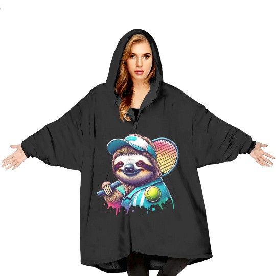 Sloth Tennis Player Court Match Design Blanket Hoodies