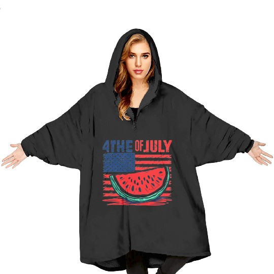4th of July American Pride Watermelon Vintage Gift Blanket Hoodies