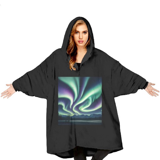 ultra realistic northern lights Blanket Hoodies