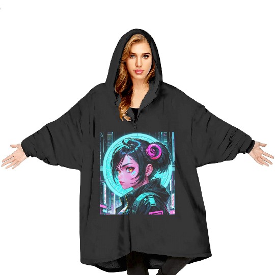 Beautiful Cyberpunk Girl Aesthetic Anime Blanket Hoodies
