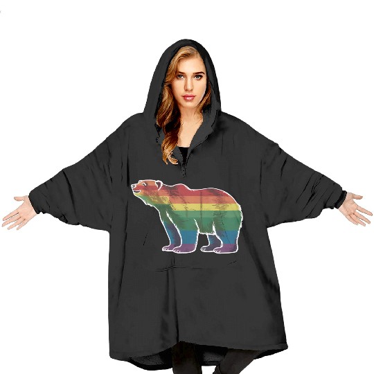 Retro Polar Bear Rainbow Lesbian LGBT Gay Pride Blanket Hoodies
