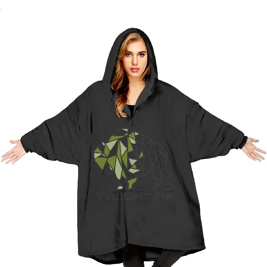 Army Green YStone Bison Design Blanket Hoodies