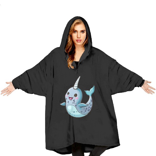 Adorable Narwhal Cartoon Enchantment Blanket Hoodies