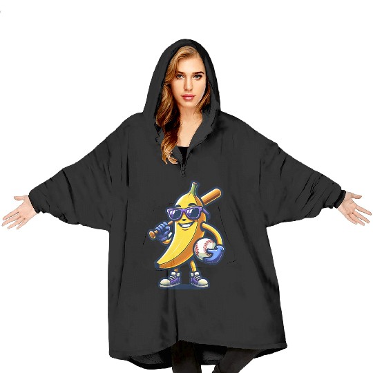 Banana Playing Baseball Fruit Lover Baseball Playe Blanket Hoodies