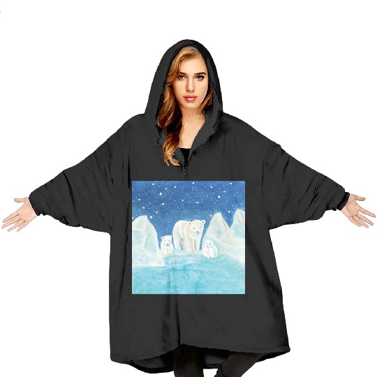 Polar Bears (Ursus maritimus) - Bear Mother & Cubs Blanket Hoodies