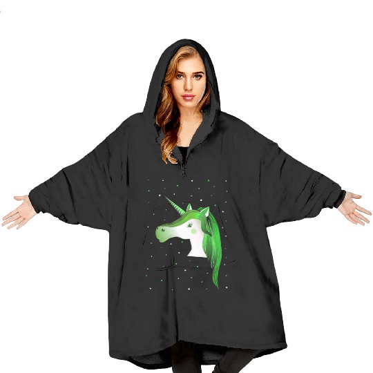 green unicorn with stars Blanket Hoodies