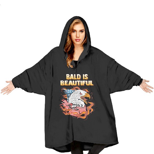 Bald Is Beautiful US Flag Eagle 4th Of July Funny Blanket Hoodies