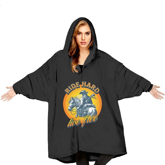 Western American Cowboy Retro Vintage Sunset Blanket Hoodies