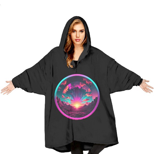 Synthwave Colorful Cosmos Design inside Circle Blanket Hoodies