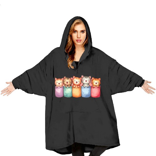 Kittens in colorful pockets Blanket Hoodies