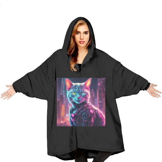 Cyberpunk Neon Cat Blanket Hoodies