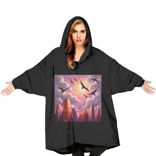 Geometric Twilight City Blanket Hoodies