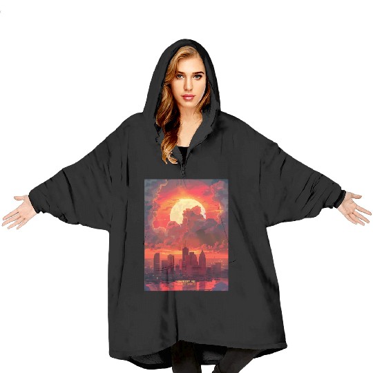 Sunset in Detroit Michigan Blanket Hoodies