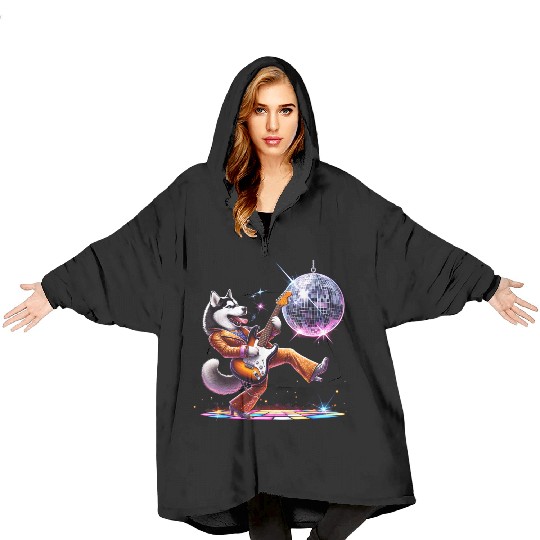 Disco Guitar Husky dog Blanket Hoodies