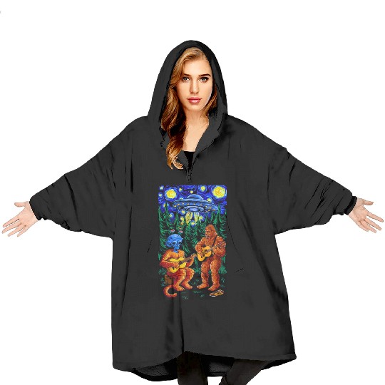 UFO Bigfoot Sasquatch Camping Playing Blanket Hoodies