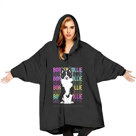 Colorful Text Art Design Dog Lover Border Collie Blanket Hoodies