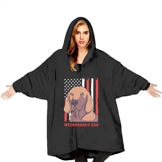 US Flag 4th Of July Patriotic Dog Weimaraner Lover Blanket Hoodies