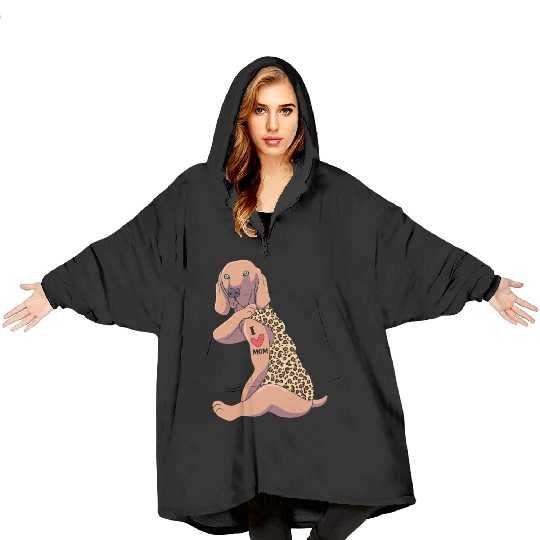 Weimaraner Mom Tattoo Dog I Love Mom Dog Blanket Hoodies