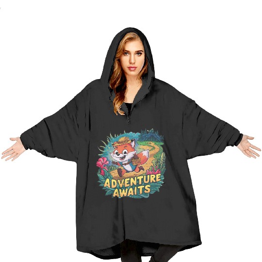 Adventure Awaits Fox Sticker – Playful Wilderness Blanket Hoodies