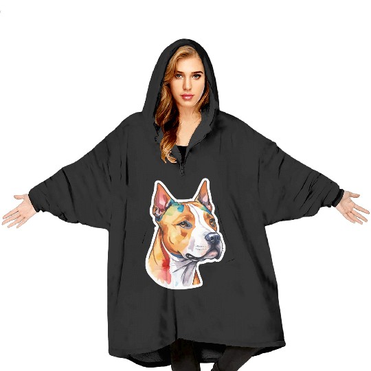 American Staffordshire Terrier Watercolor Blanket Hoodies