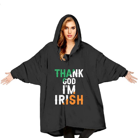 St Patricks Thank God Im Irish Premium Blanket Hoodies