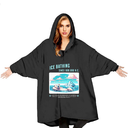 relaxed polar bear takes an arctic ice bath retro Blanket Hoodies