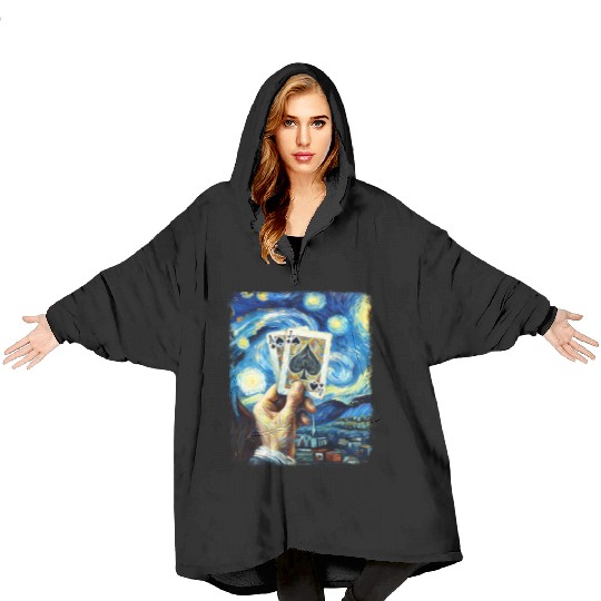Blackjack Gambling Cards Starry Night Painting Blanket Hoodies