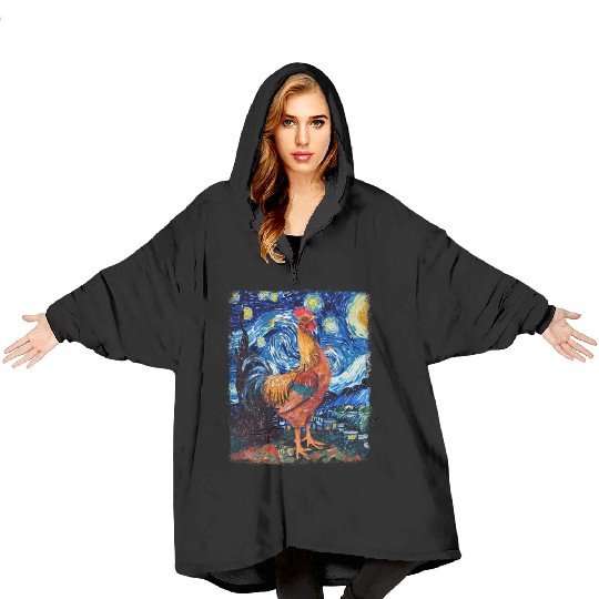 Chicken Farm Farmer Farming Starry Night Painting Blanket Hoodies