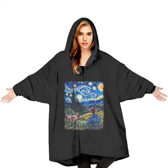 Cow Farmer Farming Farm Starry Night Painting Blanket Hoodies